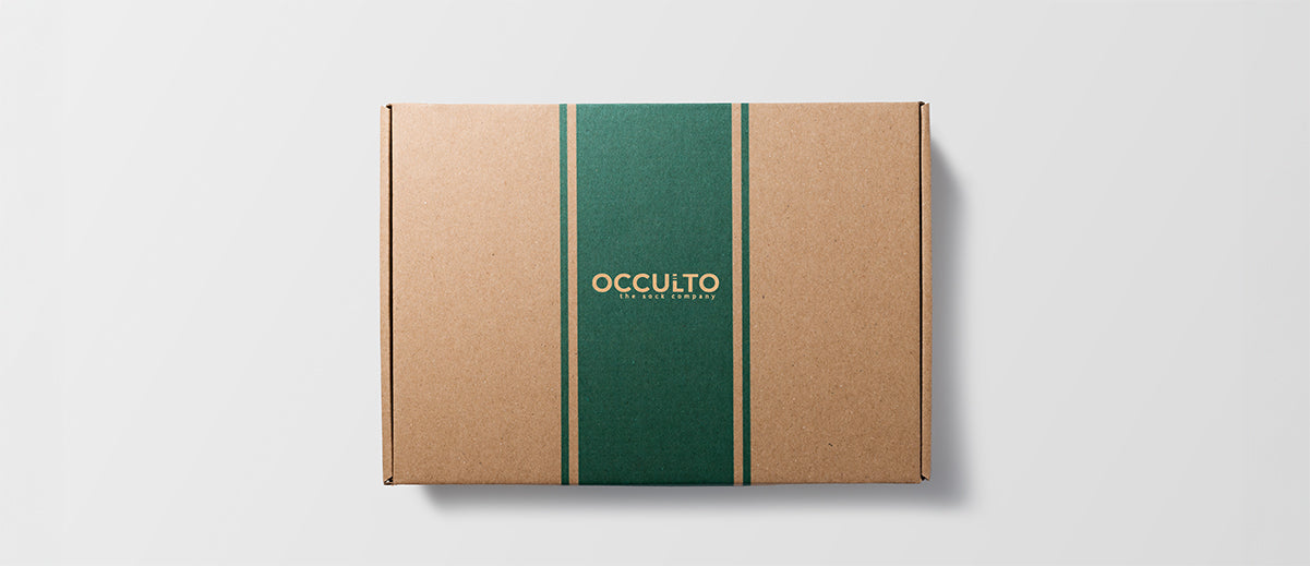 Occulto plastikfreie Verpackung auf grauem Hintergrund